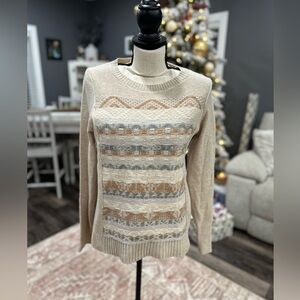 J Crew 100% LambsWool Jacquard Fair Isle Nordic Ski Sweater Winter Small Women